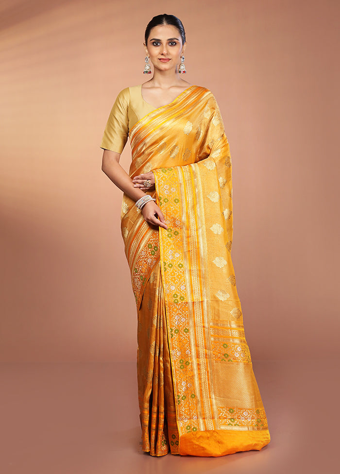 Yellow Handloom Tissue Pure Silk Saree With Blouse Piece