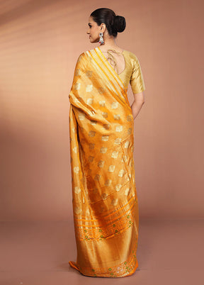 Yellow Handloom Tissue Pure Silk Saree With Blouse Piece