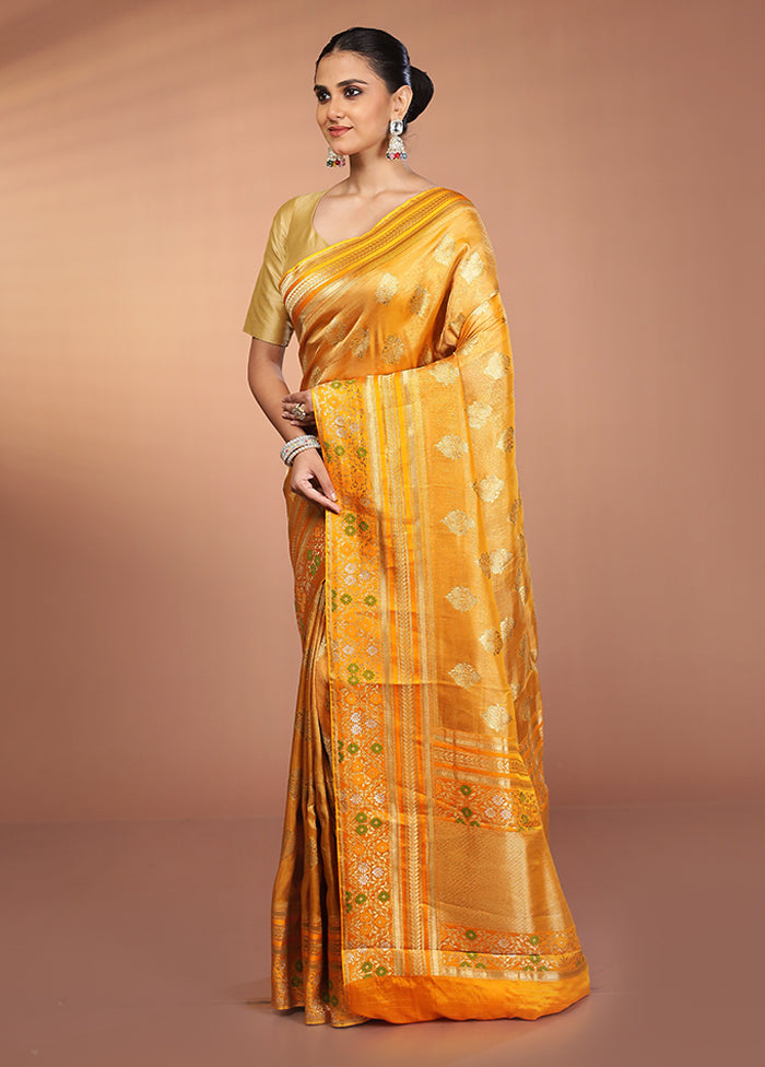 Yellow Handloom Tissue Pure Silk Saree With Blouse Piece