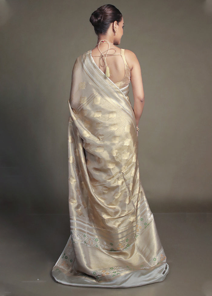 Cream Handloom Tissue Pure Silk Saree With Blouse Piece