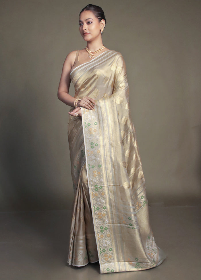Cream Handloom Tissue Pure Silk Saree With Blouse Piece