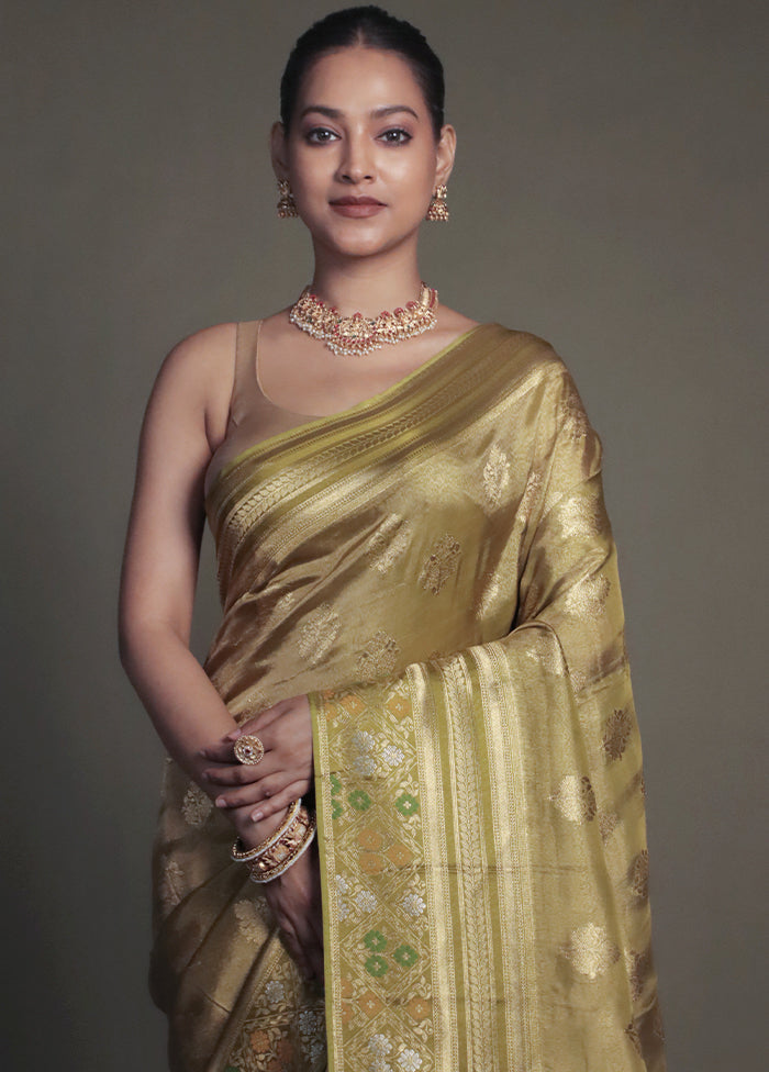 Green Handloom Tissue Pure Silk Saree With Blouse Piece