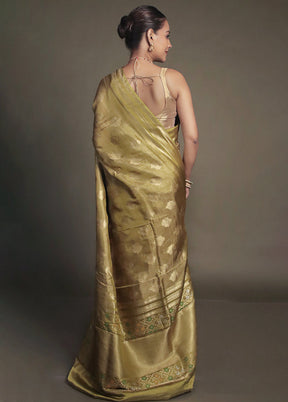 Green Handloom Tissue Pure Silk Saree With Blouse Piece