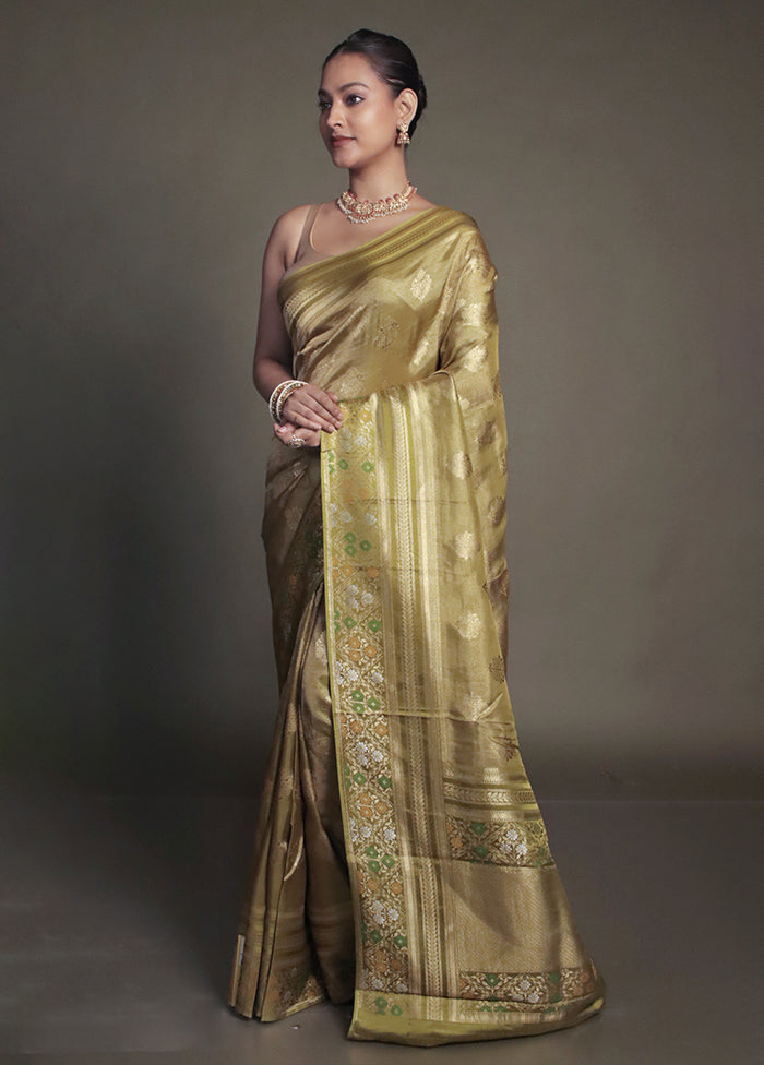 Green Handloom Tissue Pure Silk Saree With Blouse Piece