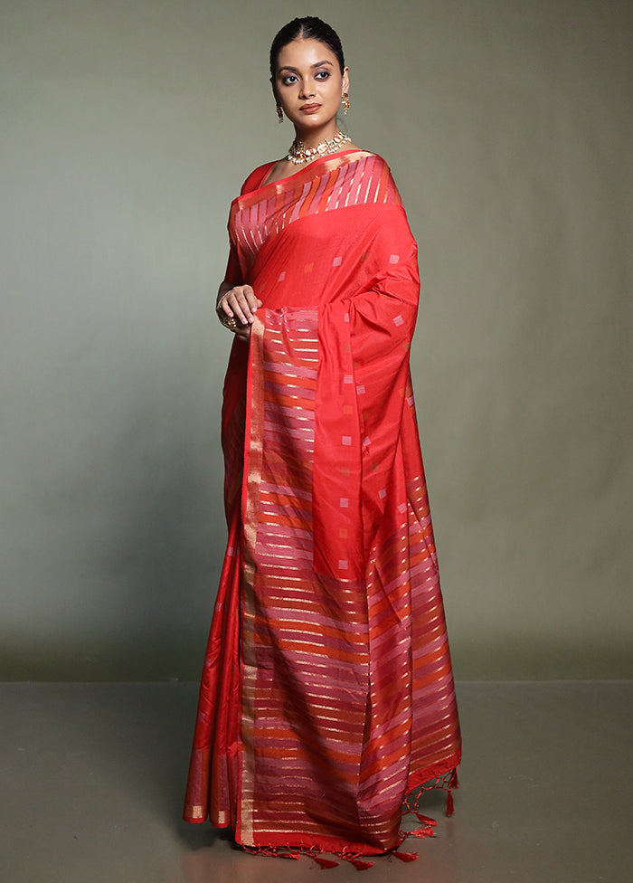 Red Dupion Silk Saree With Blouse Piece