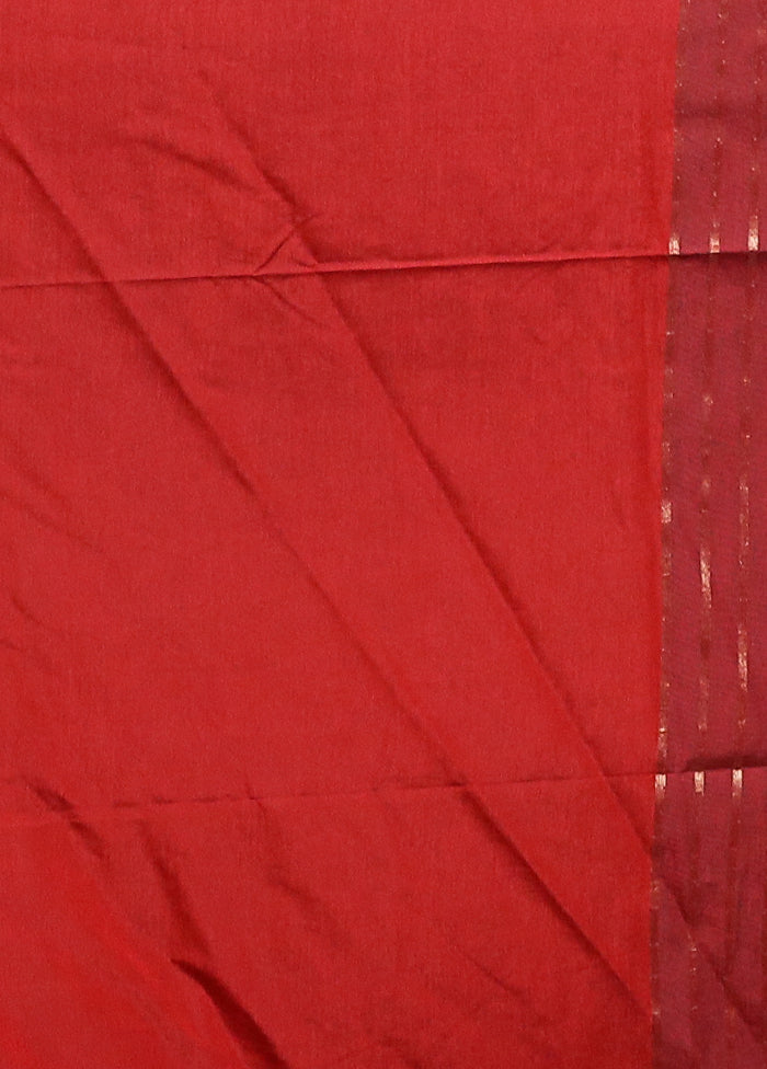 Red Dupion Silk Saree With Blouse Piece