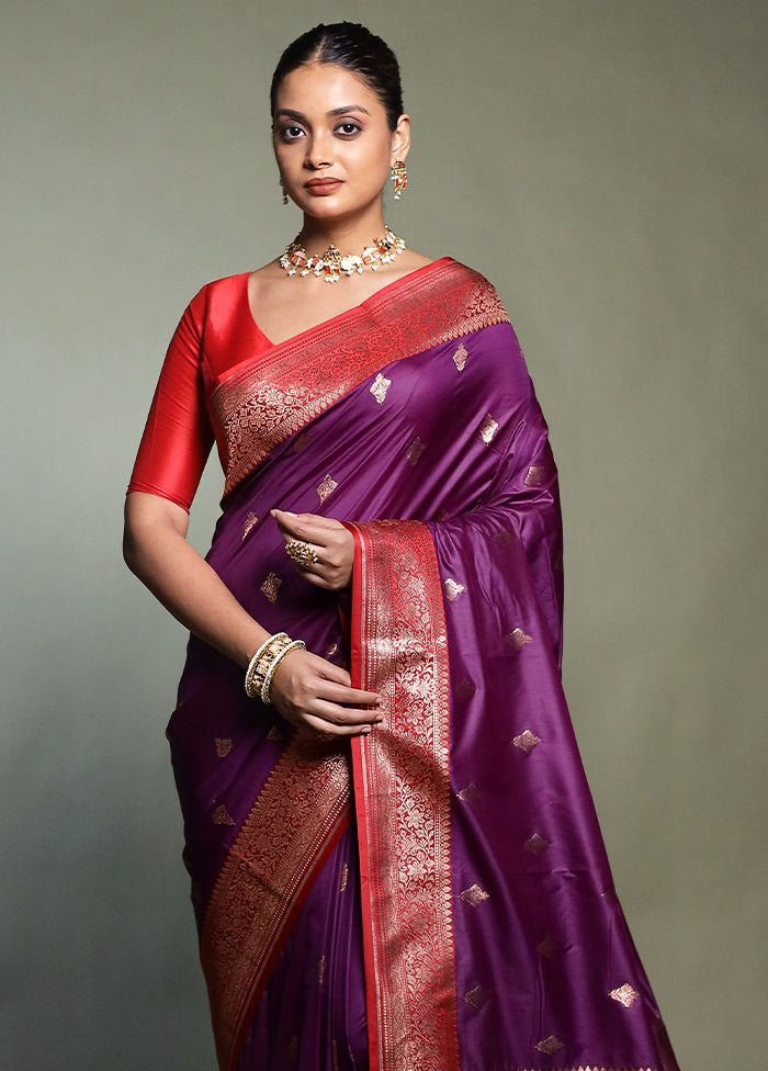 Purple Katan Silk Saree With Blouse Piece