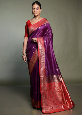 Purple Katan Silk Saree With Blouse Piece