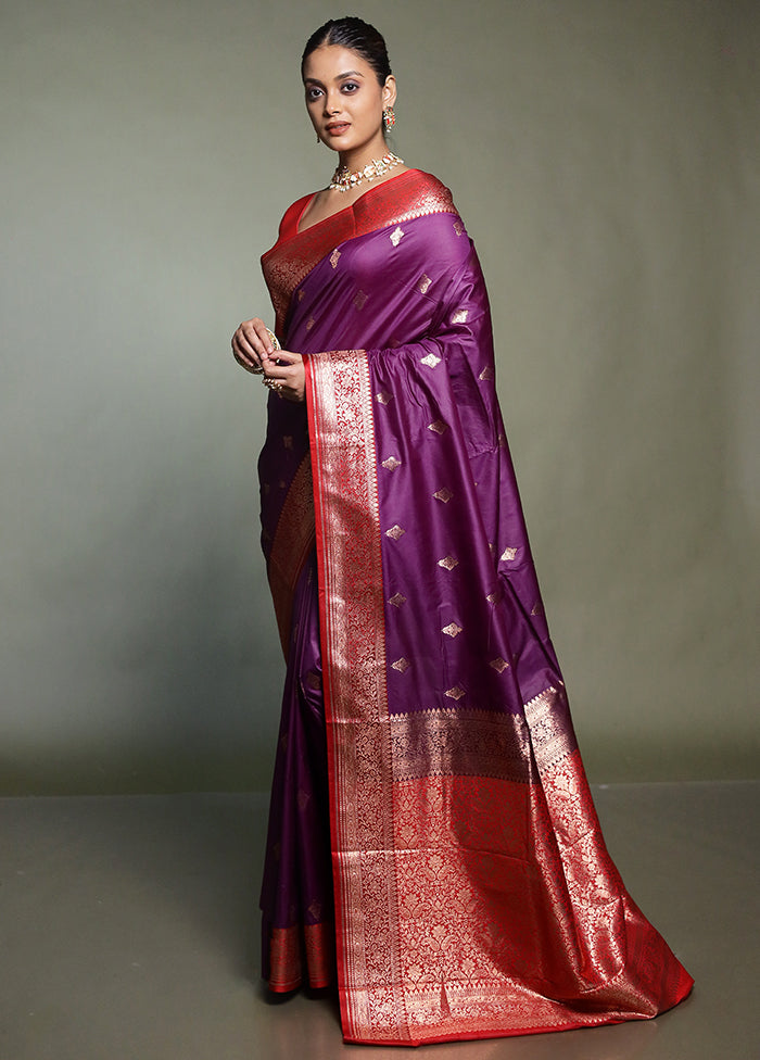 Purple Katan Silk Saree With Blouse Piece