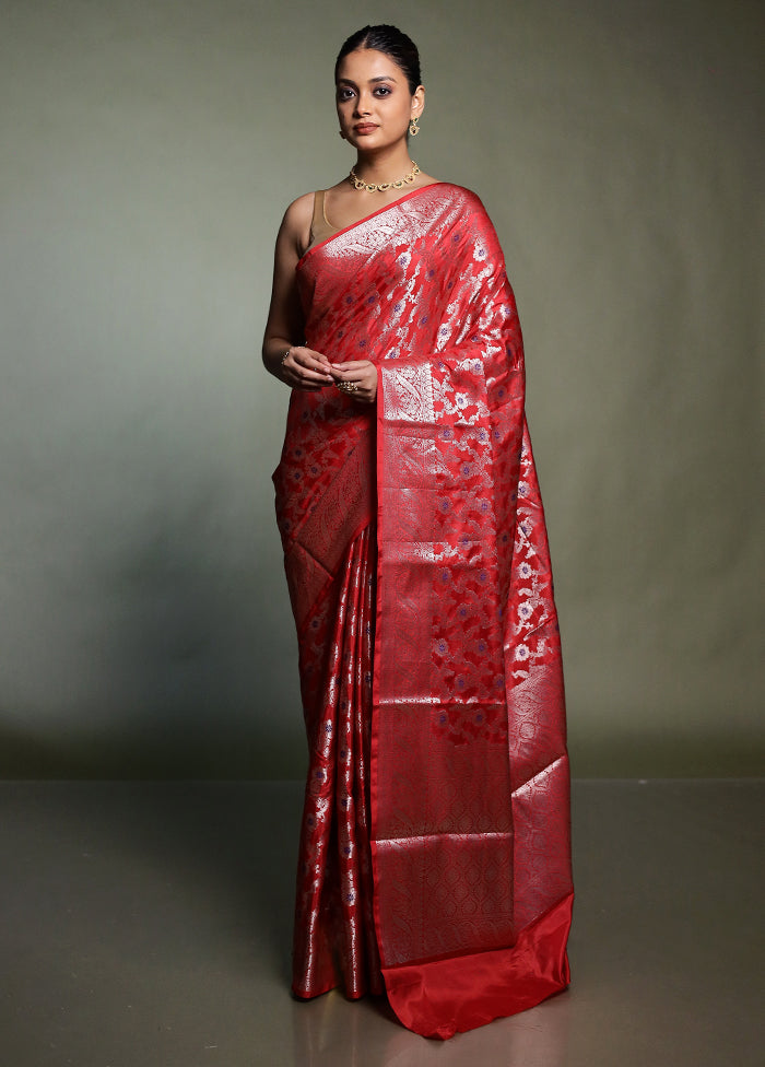 Red Kora Silk Saree With Blouse Piece