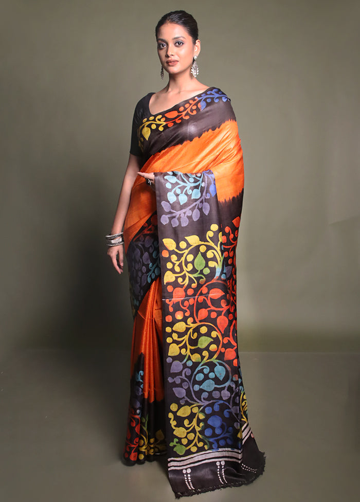Multicolor Printed Pure Silk Saree Without Blouse Piece