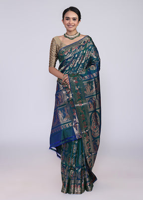 Green Handloom Baluchari Pure Silk Saree With Blouse Piece