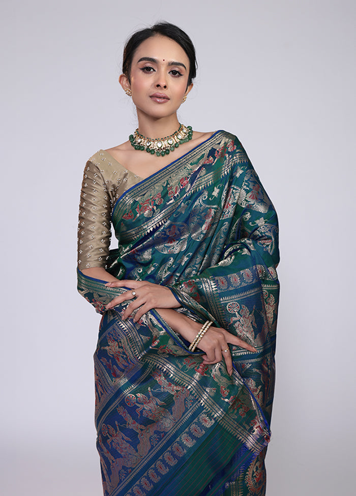 Green Handloom Swarnachuri Pure Silk Saree With Blouse Piece