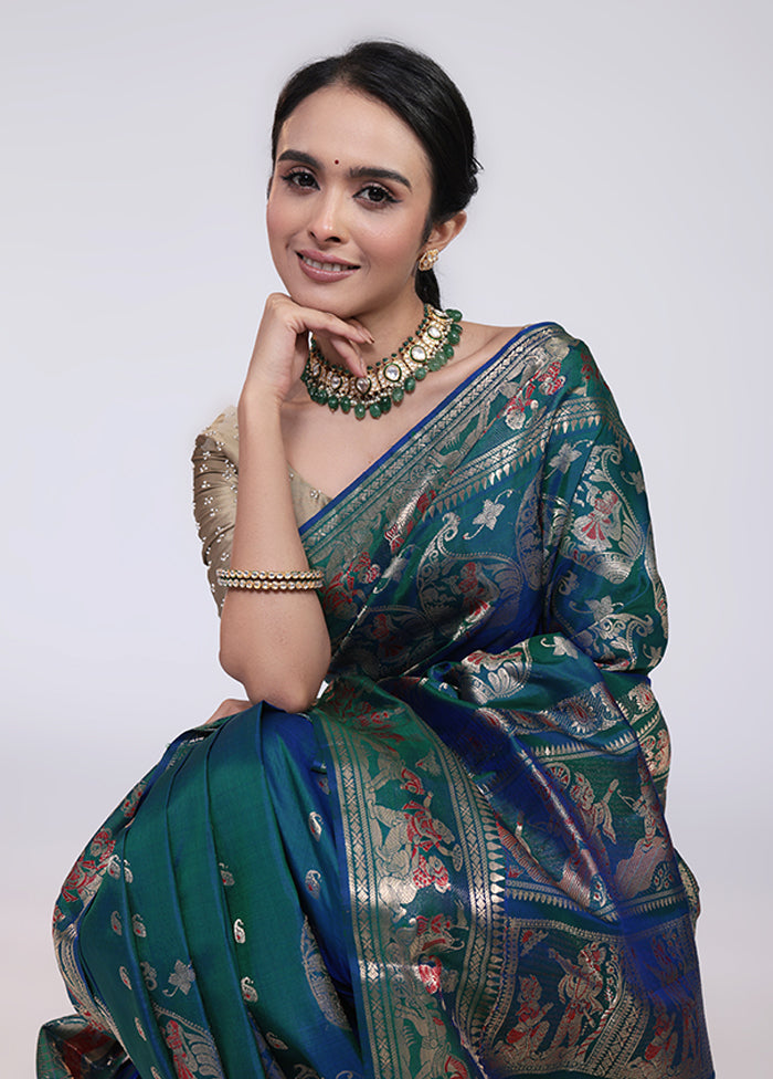 Green Handloom Swarnachuri Pure Silk Saree With Blouse Piece