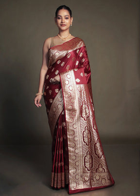 Maroon Banarasi Silk Saree With Blouse Piece