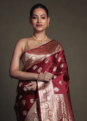 Maroon Banarasi Silk Saree With Blouse Piece