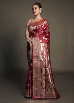 Maroon Banarasi Silk Saree With Blouse Piece
