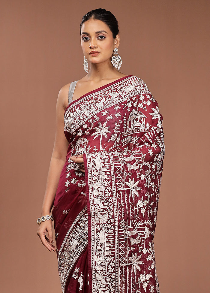 Purple Handloom Pure Georgette Saree With Blouse Piece