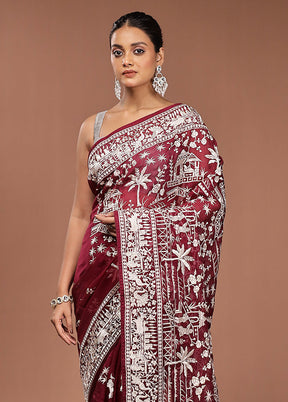 Purple Handloom Pure Georgette Saree With Blouse Piece