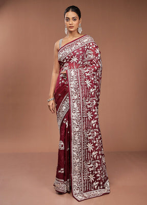 Purple Handloom Pure Georgette Saree With Blouse Piece