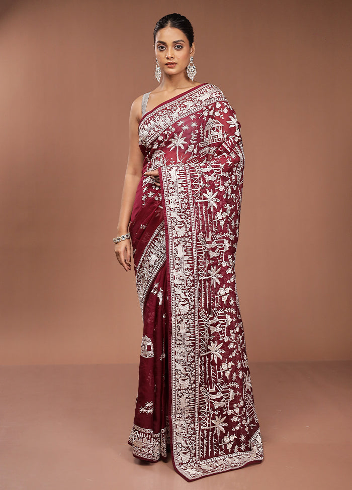 Purple Handloom Pure Georgette Saree With Blouse Piece