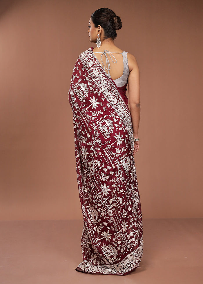 Purple Handloom Pure Georgette Saree With Blouse Piece