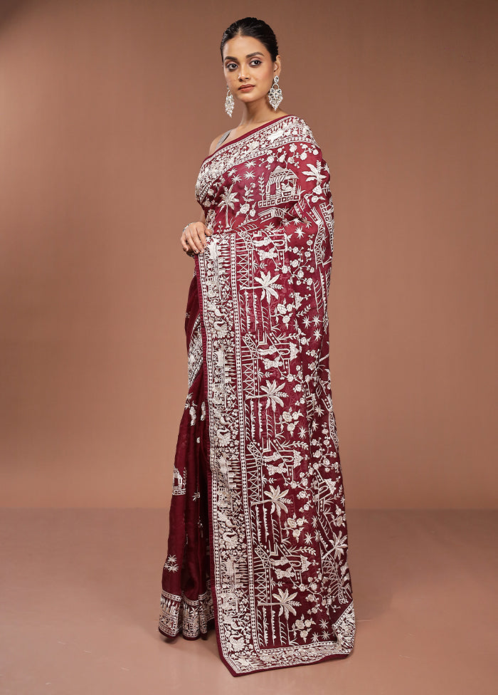 Purple Handloom Pure Georgette Saree With Blouse Piece