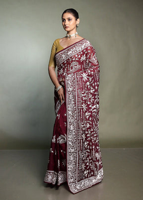 Purple Handloom Pure Georgette Saree With Blouse Piece