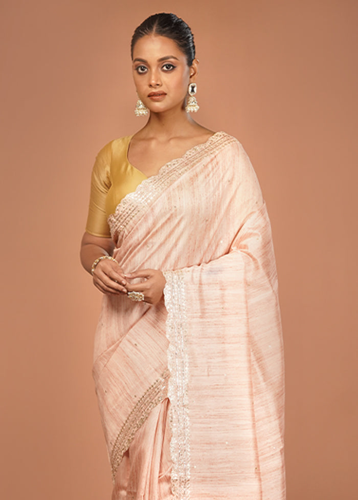 Cream Dupion Silk Saree With Blouse Piece