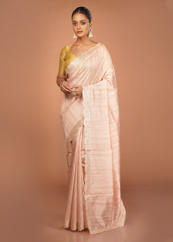Cream Dupion Silk Saree With Blouse Piece
