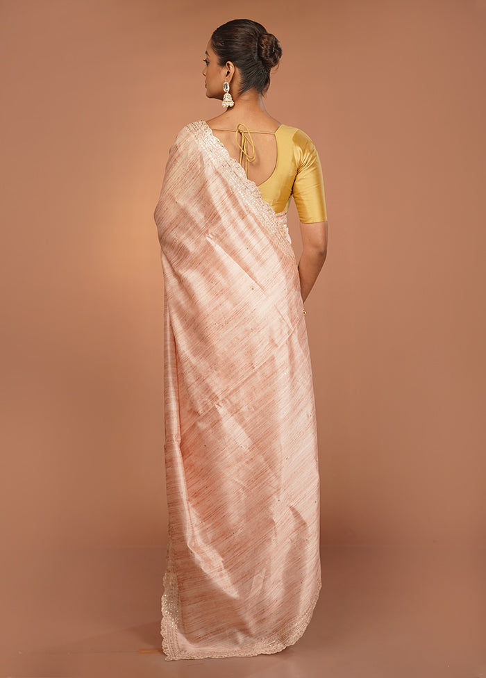 Cream Dupion Silk Saree With Blouse Piece