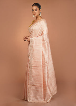 Cream Dupion Silk Saree With Blouse Piece