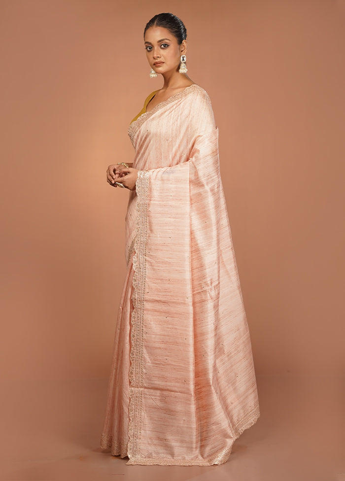 Cream Dupion Silk Saree With Blouse Piece