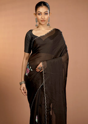 Black Handloom Pure Organza Saree With Blouse Piece