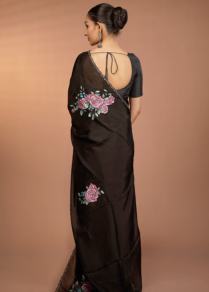 Black Handloom Pure Organza Saree With Blouse Piece