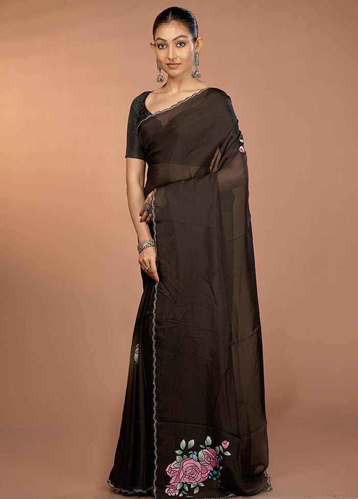 Black Handloom Pure Organza Saree With Blouse Piece