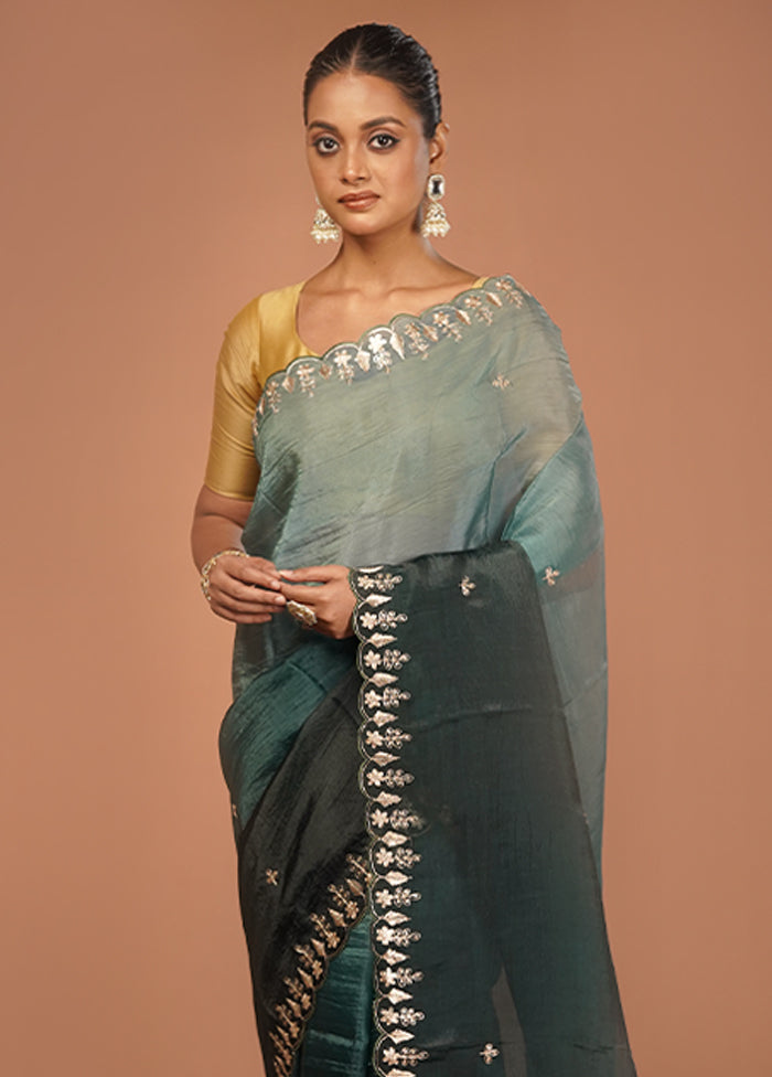 Green Tissue Silk Saree With Blouse Piece