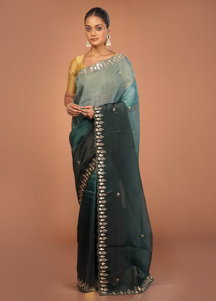 Green Tissue Silk Saree With Blouse Piece