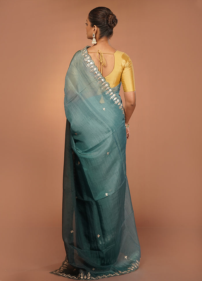 Green Tissue Silk Saree With Blouse Piece