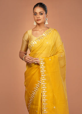 Yellow Tissue Silk Saree With Blouse Piece