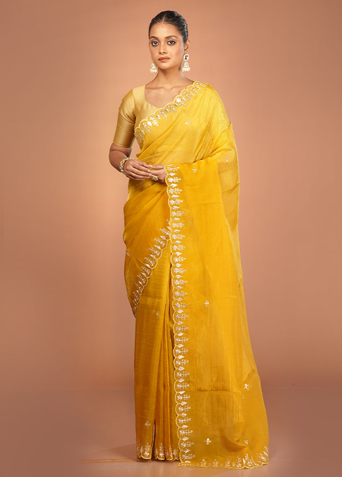 Yellow Tissue Silk Saree With Blouse Piece