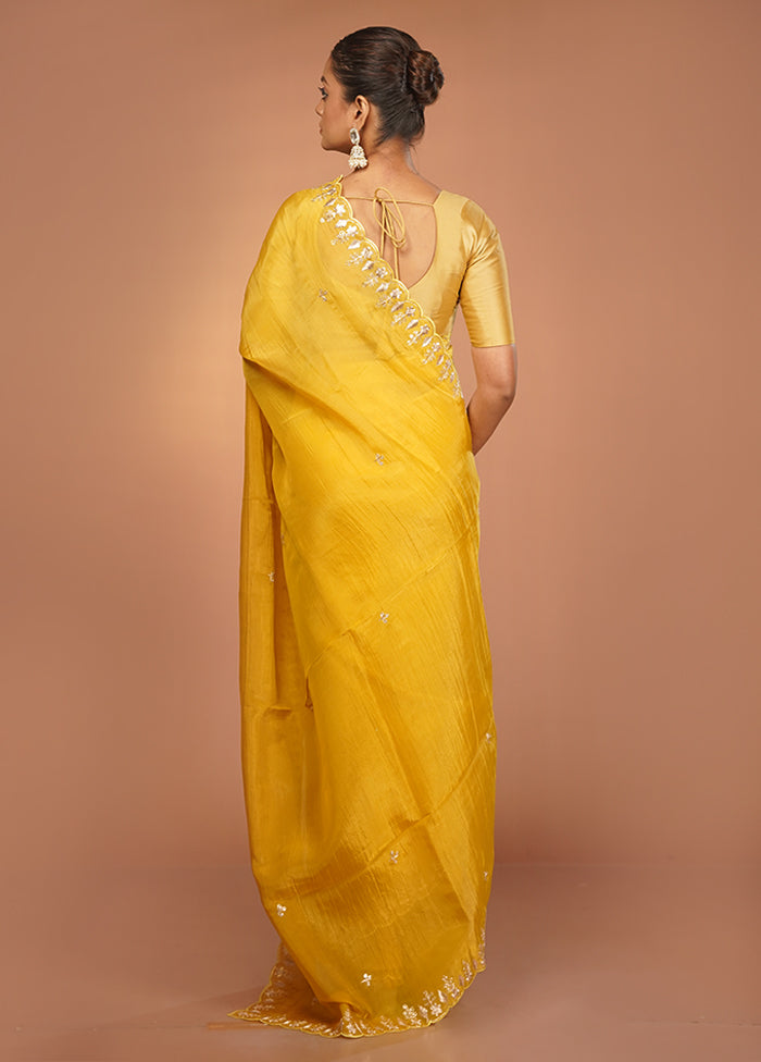 Yellow Tissue Silk Saree With Blouse Piece