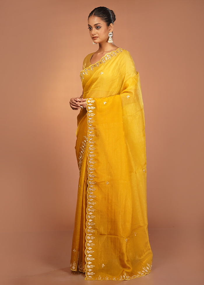 Yellow Tissue Silk Saree With Blouse Piece