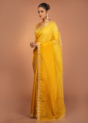 Yellow Tissue Silk Saree With Blouse Piece