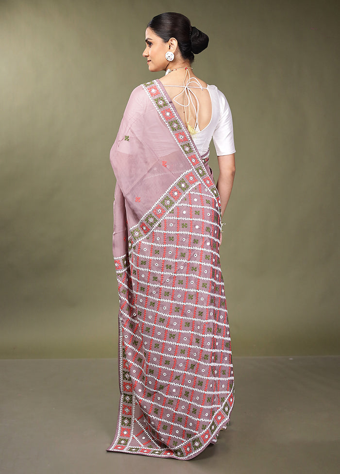 Pink Handloom Pure Georgette Saree With Blouse Piece