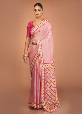 Pink Handloom Pure Georgette Saree With Blouse Piece