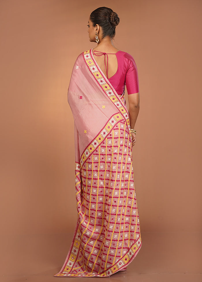 Pink Handloom Pure Georgette Saree With Blouse Piece
