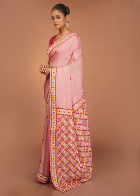 Pink Handloom Pure Georgette Saree With Blouse Piece