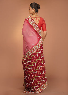 Maroon Handloom Pure Georgette Saree With Blouse Piece