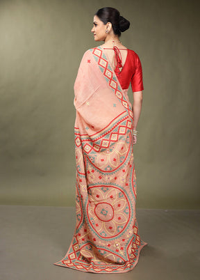 Pink Handloom Pure Georgette Saree With Blouse Piece